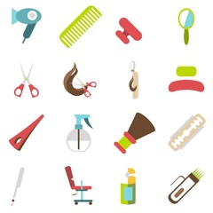 Hairdresser icons set. Cartoon illustration of 16 hairdresser vector icons for web