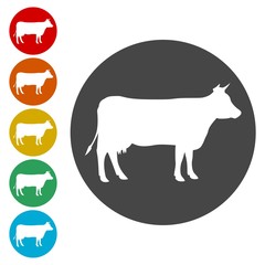 Cow silhouette icons set 