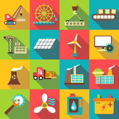Industrial icons set. Flat illustration of 16 industrial vector icons for web