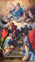 BRESCIA, ITALY - MAY 23, 2016: The painting of Assumption in church Chiesa di San Giovanni Evangelista by Bartolomeo Paserrotti (1529 - 1592). - obrazy, fototapety, plakaty