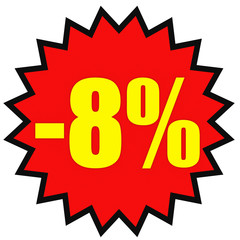 Discount 8 percent off. 3D illustration on white background.