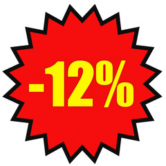 Discount 12 percent off. 3D illustration on white background.