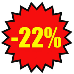 Discount 22 percent off. 3D illustration on white background.