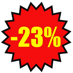 Discount 23 percent off. 3D illustration on white background.