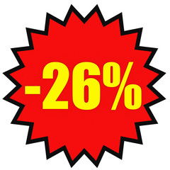 Discount 26 percent off. 3D illustration on white background.