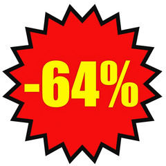 Discount 64 percent off. 3D illustration on white background.