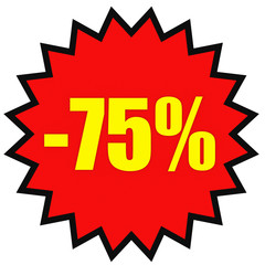 Discount 75 percent off. 3D illustration on white background.