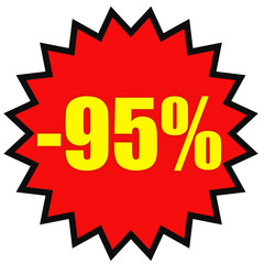 Discount 95 percent off. 3D illustration on white background.