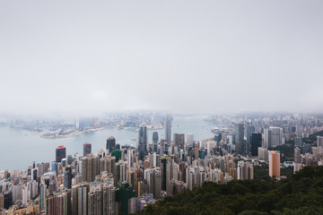 Hazy skyline of Hong Kong view from the Victoria Peak.
