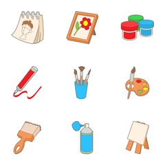Paint drawing icons set. Cartoon illustration of 9 paint drawing vector icons for web