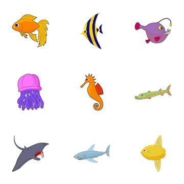 Fish icons set. Cartoon illustration of 9 fish vector icons for web