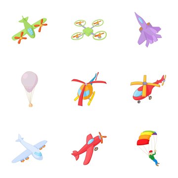 Aircraft icons set. Cartoon illustration of 9 aircraft vector icons for web
