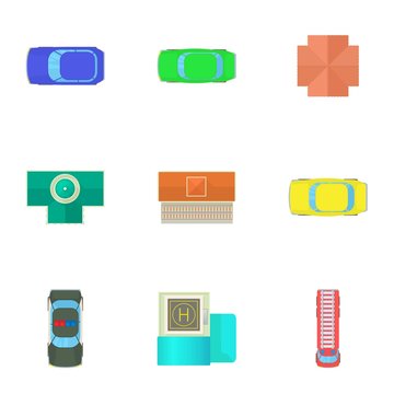 Top view of cars icons set. Cartoon illustration of 9 top view of cars vector icons for web