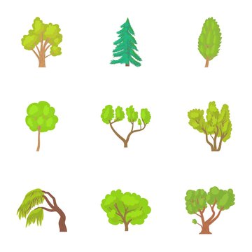 Trees icons set. Cartoon illustration of 9 trees vector icons for web