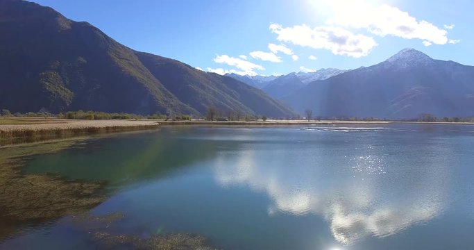 Aerial 4k - Riserva Naturale di Pian di Spagna - Lago di Novate Mezzola - Valchiavenna (IT) 