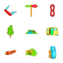 Vacation in forest icons set. Cartoon illustration of 9 vacation in forest vector icons for web