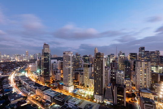Makati Skyline at night, Philippines. Makati is a city in the Philippines` Metro Manila region and the country`s financial hub. 