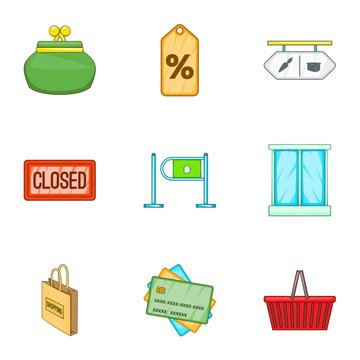 Shop icons set. Cartoon illustration of 9 shop vector icons for web