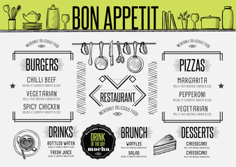 Menu restaurant, food template placemat.