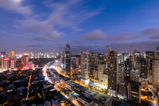Makati Skyline at night, Philippines. Makati is a city in the Philippines` Metro Manila region and the country`s financial hub. 