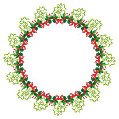 Round frame in shape of wreath with mistletoe. Copy space. Christmas decoration.