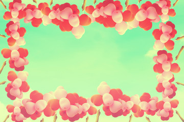 Hand holding Balloon Frame on sky for Background/Texture.Vintage or  retro tone.