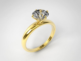 3D Gold diamond Ring isolated on white background.