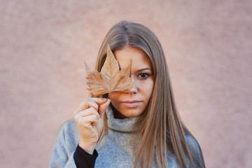 Pretty Girl with tree Leaf