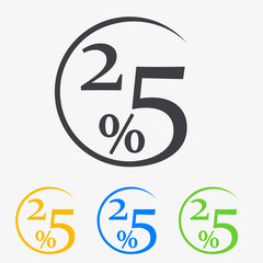 Icono plano 25% en varios colores