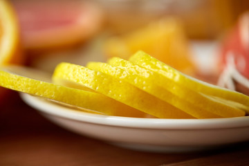 close up of lemon slices on plate