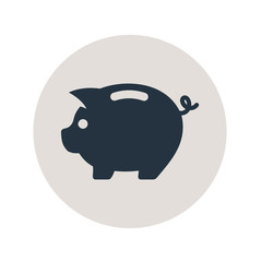Icono plano hucha cerdito en circulo gris