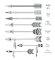 Set of Hand Drawn Arrows and Boho Design Elements .