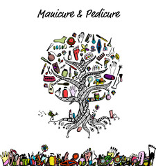 Manicure and pedicure. Tree concept, sketch for your design