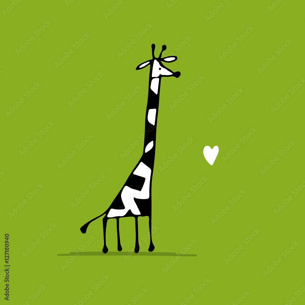 Wall mural giraffe in love, funny sketch for your design