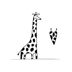 Giraffe in love, funny sketch for your design