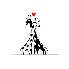 Naklejki  Giraffes couple in love, sketch for your design