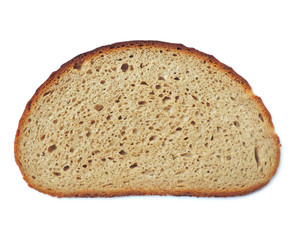 Slice of rye bread or whole wheat bread, isolated on white background.