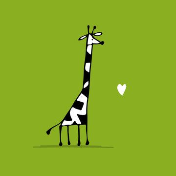 Giraffe In Love, Funny Sketch For Your Design