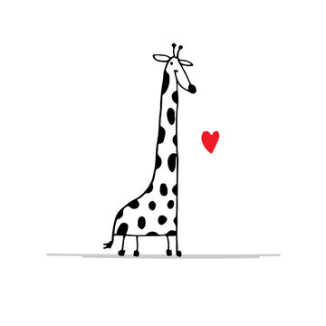 Giraffe in love, funny sketch for your design