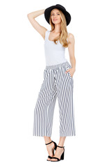 Fototapeta premium Fashion photo of young magnificent woman wearing fashionable summer clothes