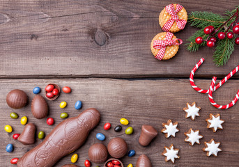 Fototapeta na wymiar Festive Christmas background with sweets and decoration