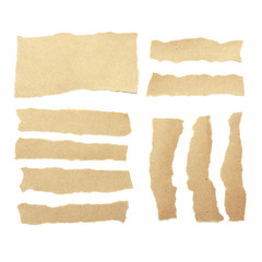 brown ripped pieces of paper on white background