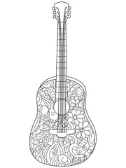 Naklejka premium Musical instrument guitar Coloring book vector for adults