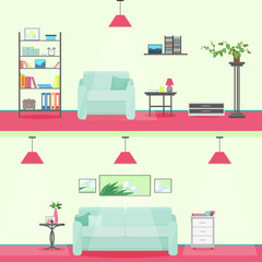 Colorful flat style modern livingroom interior illustration.
