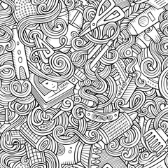 Cartoon cute doodles hairdressing salon seamless pattern