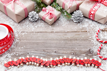 Christmas decoration on wooden background with copy space