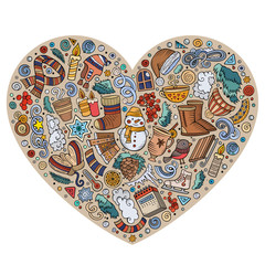 Set of Winter cartoon doodle objects, symbols and items