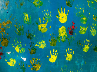 Fototapeta na wymiar Child's palm, mural/Kindergarten children's mural. 
