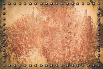 old metal iron rust background with rivet.