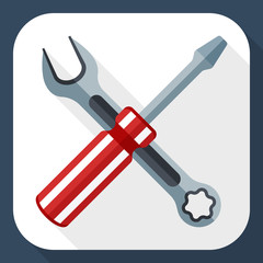 Simple vector icon of a screwdriver and a wrench in flat style with long shadow. Hand tools for repair and construction
